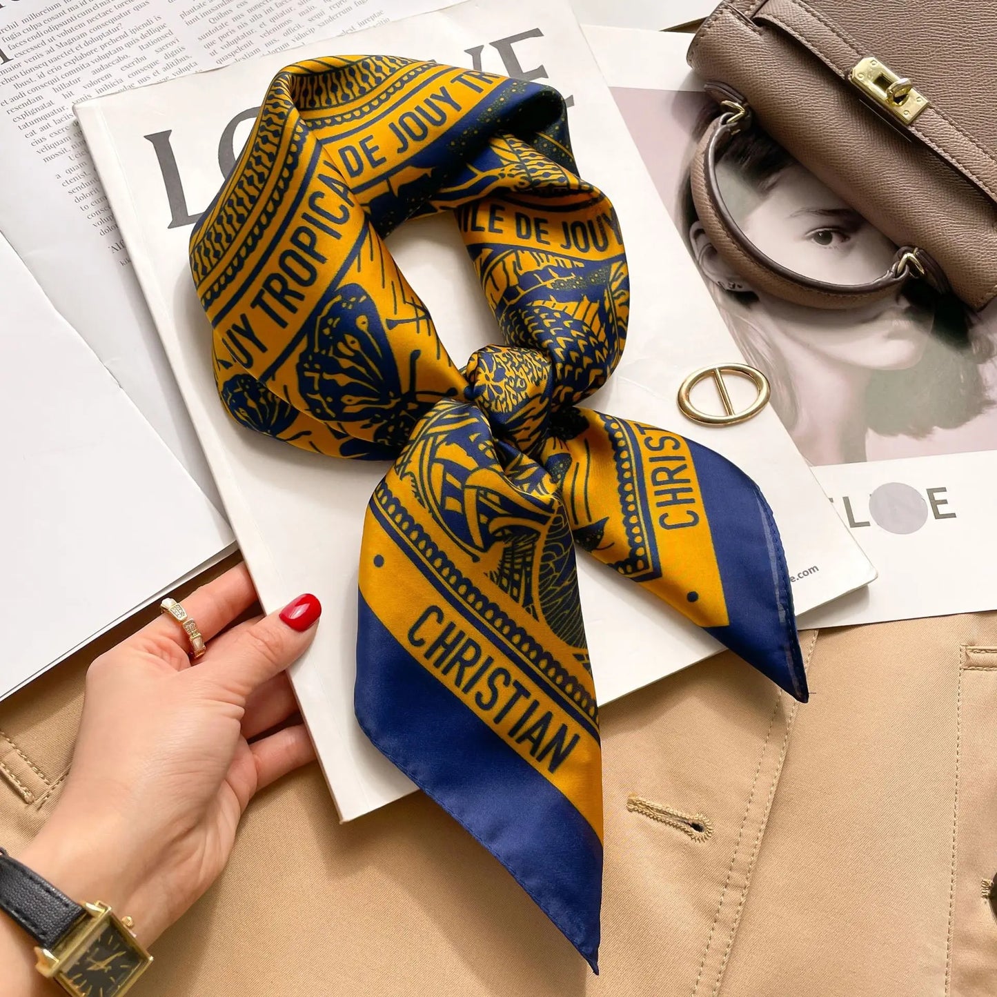 Silk Square Scarf Women Luxury Floral Print Kerchief Soft Satin Hairband Hands Bag Ribbon Foulard Hijab Neckerchief Headband