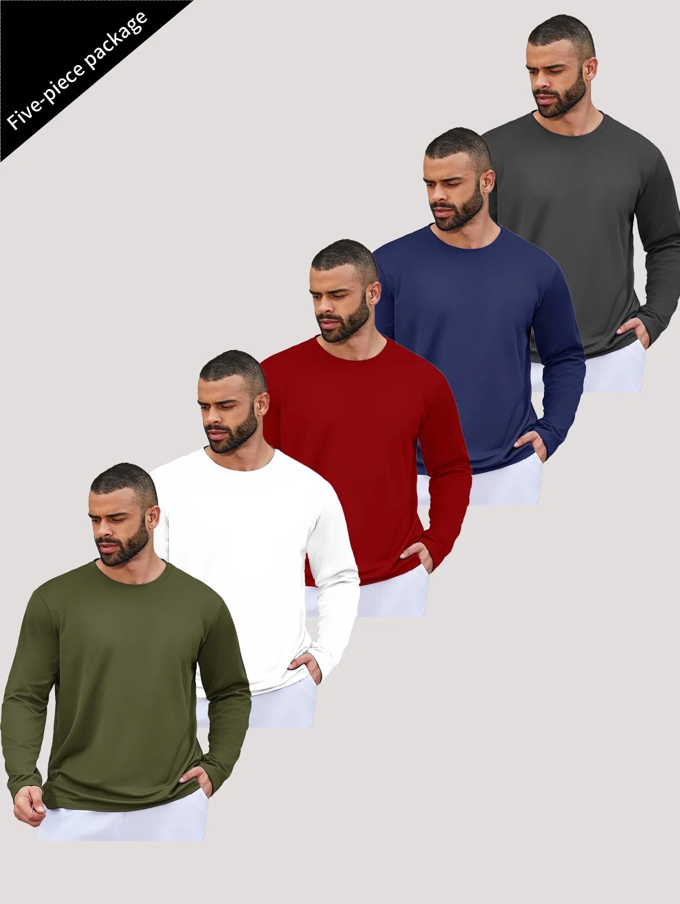 5-piece men's running speed dry long sleeved T-shirt suitable for sports fishing and sun protection clothing