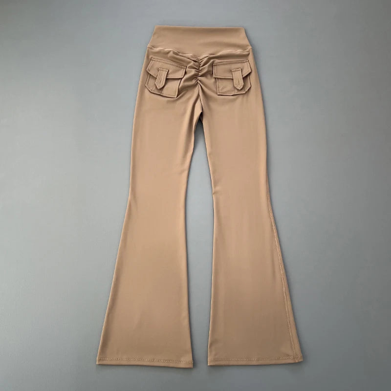 New pocket micro horn yoga pants for hip lifting fitness dance pants quick drying exercise training yoga pants