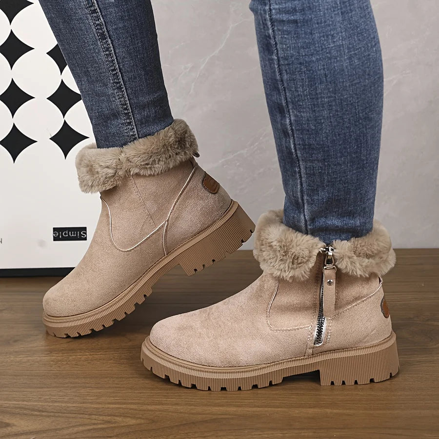Women Snow Boots 2026 Winter New Solid Color Plush Zipper Thick Bottom Anti Slip Warm Cold Proof Cotton Shoes Snow Boots