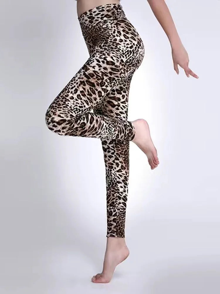 CUHAKCI High Waist Leggings Sportwear Workout Women Jeggings Elastic Pants Leopard Summer Printed Stripe Sexy Fitness Leggins