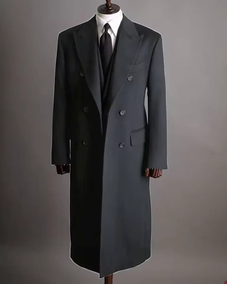 Luxury Men's Winter Long Blazer Double Breasted Business Jacket Elegant High Quality Male Elegant Man Long Coat England Style