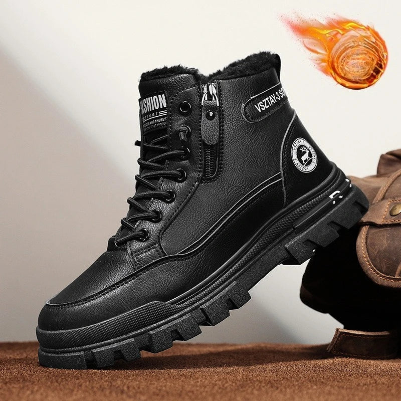 New winter plush thick warm men's cotton shoes trendy outdoor high top male snow boots