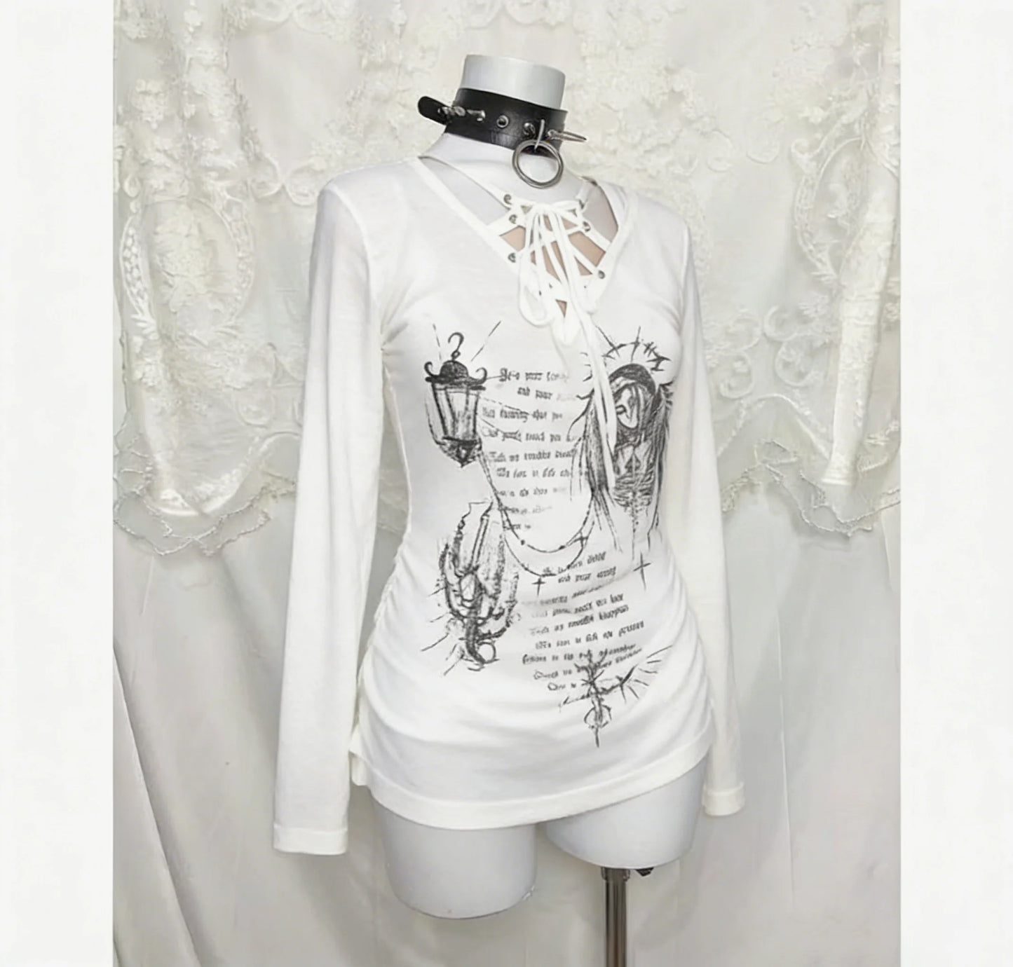 2000s American Vintage Gothic Black Women T-shirts Punk Style Graphic Grunge Tshirts Harajuku Y2k Long Sleeve Tops Streetwear