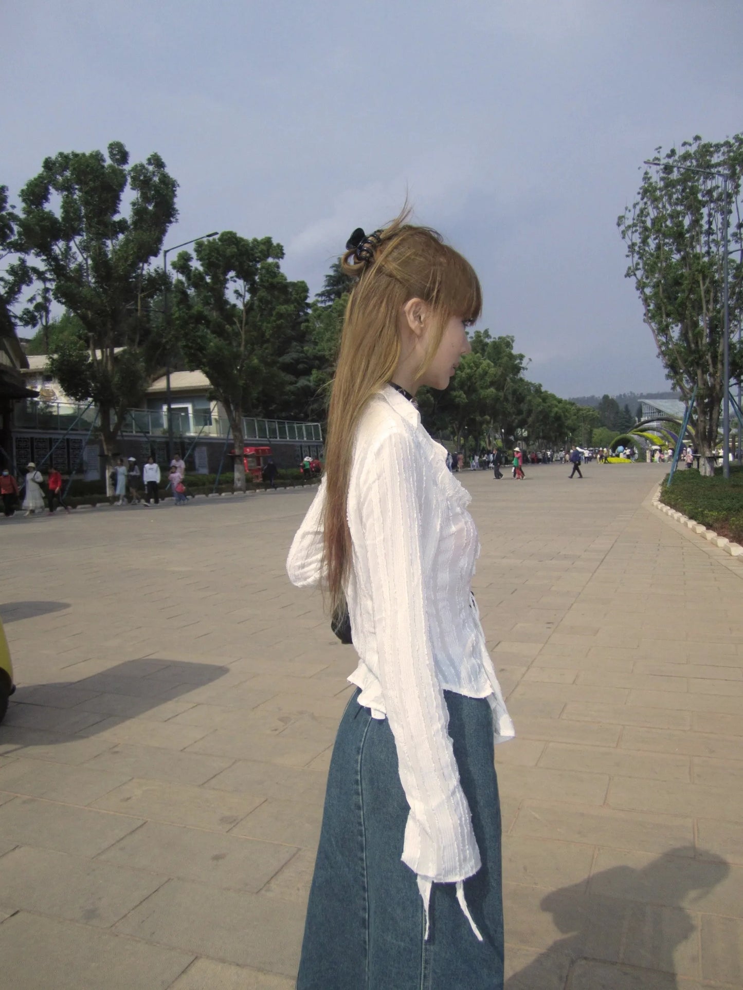 Karrram Y2k Aesthetics Pleated Shirt Fairycore Lace Up Blouse Trashy 2000s Style V-neck Shirt Irregular Japanese Harajuku 90s