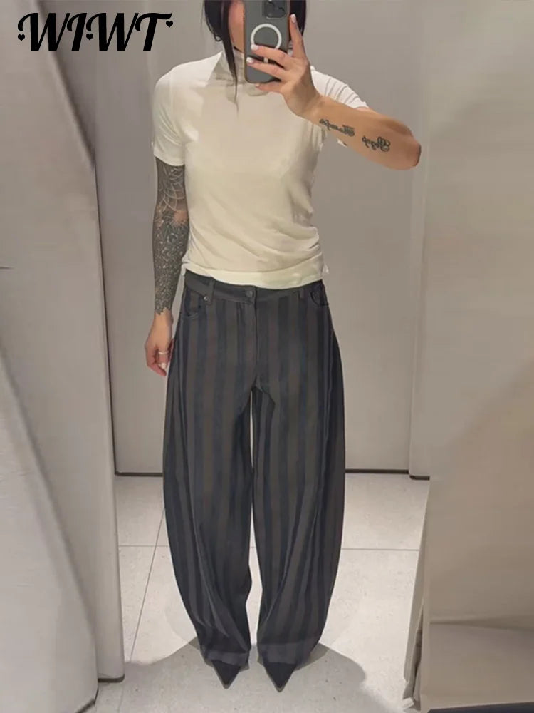 Female Striped Casual Trousers Women's Loose Oversized Wide Leg Jeans Long Pants 2026 Spring New Ladies High Street Outwear