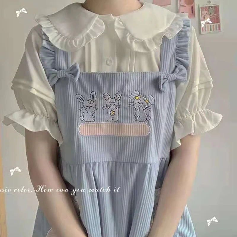 Zoki Japanese Sweet Women Blouses Lolita Style White Kawaii Peter Pan Collar Jk Shirt Cute Preppy Ruffle Puff Short Sleeve Tops
