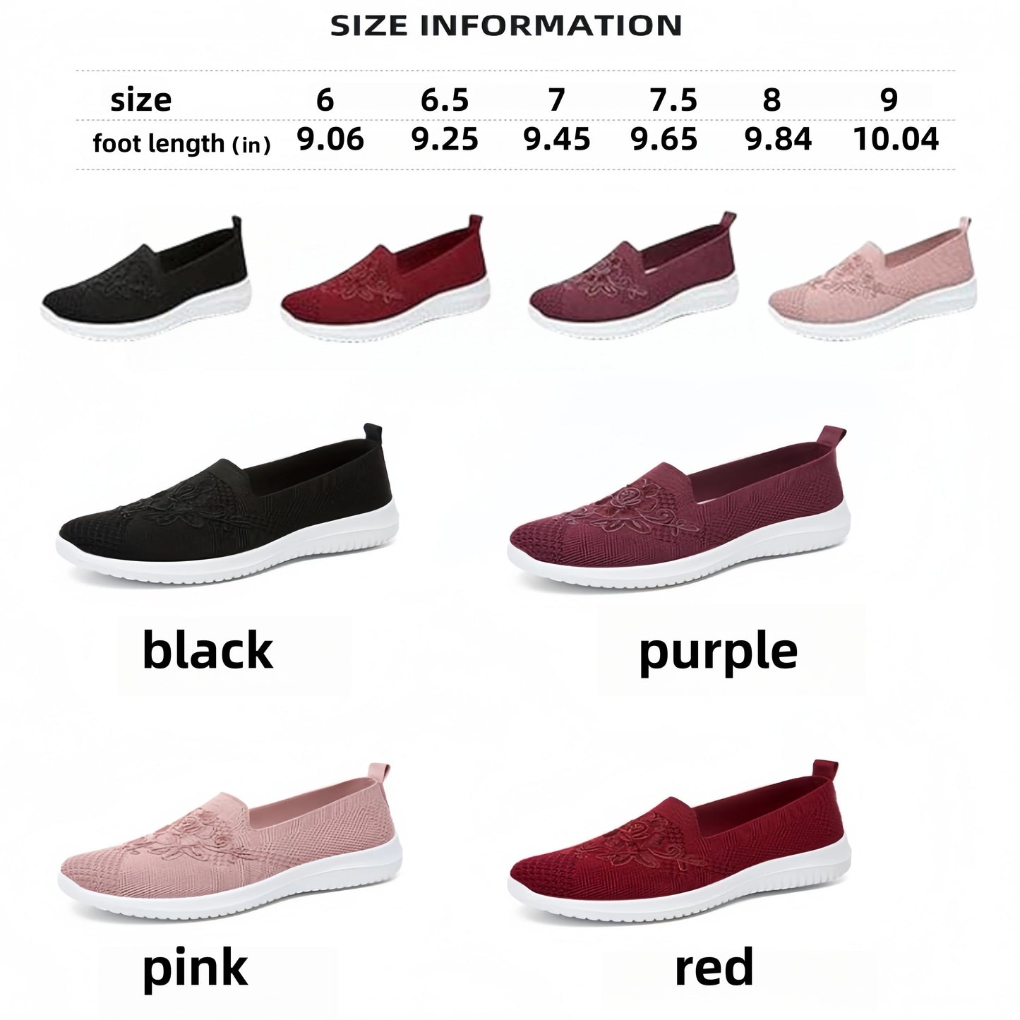Women's Slip-On Knit Mesh Loafers Lightweight and Comfortable Breathable Mesh Walking Shoe Casual Embroidered Flat Loafers