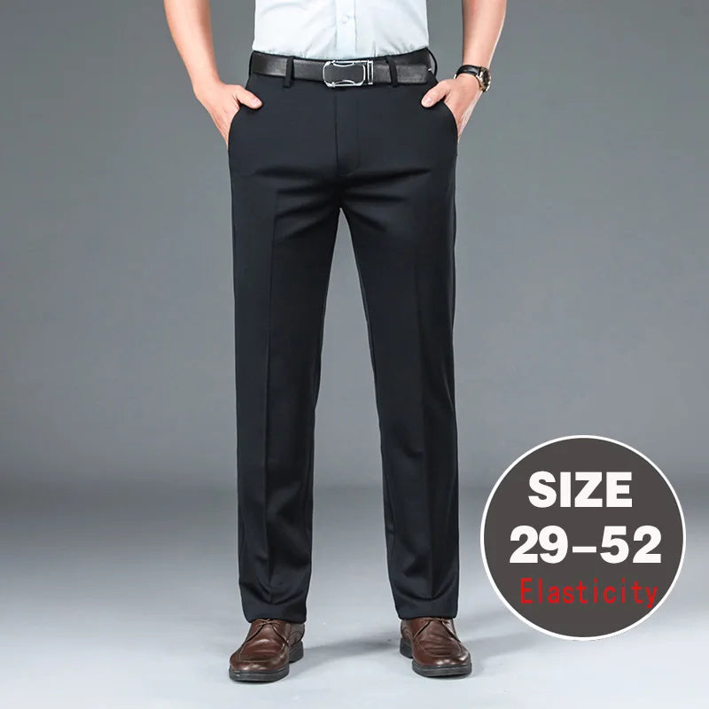 Men's Big Tall Classic Dress Pants High Elasticity Wrinkle Resistant Elegant Casual Straight Leg Business Daily Trousers