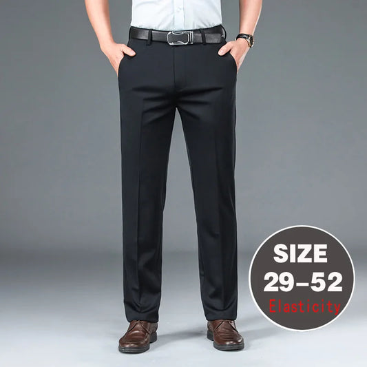 Men's Big Tall Classic Dress Pants High Elasticity Wrinkle Resistant Elegant Casual Straight Leg Business Daily Trousers