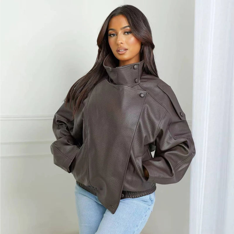 MUJER Faux Leather Bomber Jackets for Women Fashion Windbreaker Jacket Woman Warm Winter Women's Coat Outerwears Overcoat Female