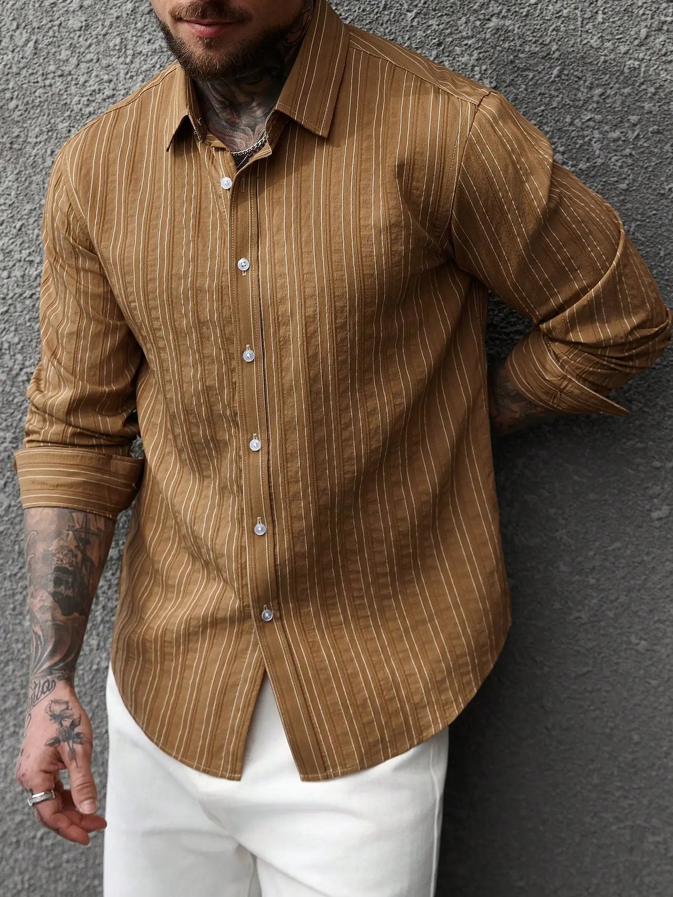 Men's Bright Pink Long Sleeve Slim Fit Casual Business Shirt