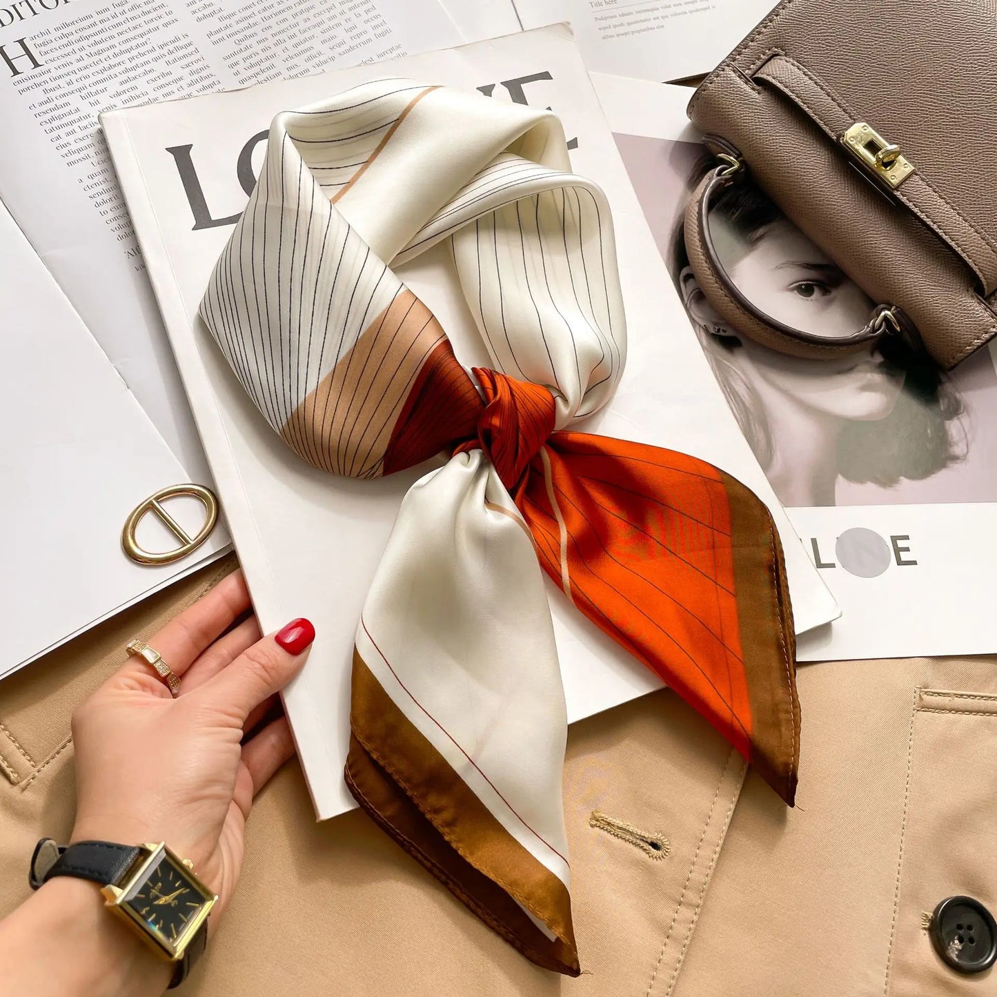 Silk Square Scarf Women Luxury Floral Print Kerchief Soft Satin Hairband Hands Bag Ribbon Foulard Hijab Neckerchief Headband