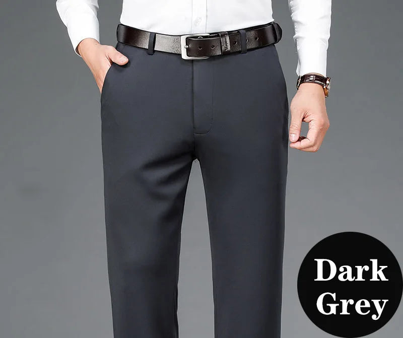 Men's Big Tall Classic Dress Pants High Elasticity Wrinkle Resistant Elegant Casual Straight Leg Business Daily Trousers