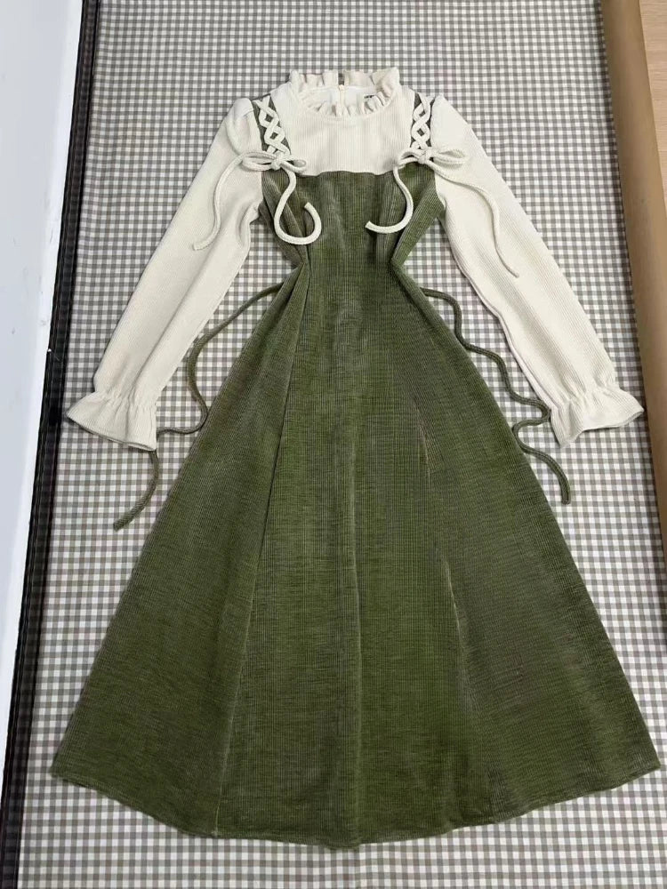 French Vintage Midi Dress Women Casual Evening Party Plaid Dress Office Lady Outwear One Piece Dress Korean Fashion Spring Chic