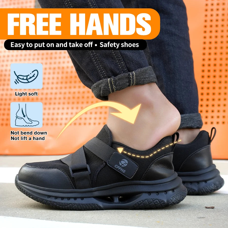 Velcro-Fastened Men's Breathable Casual Work Safety Shoes with Impact and Puncture Resistance