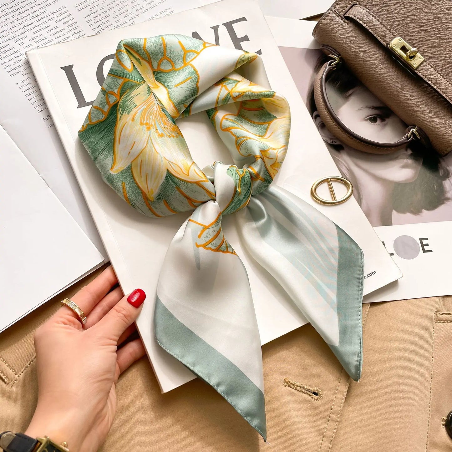 Silk Square Scarf Women Luxury Floral Print Kerchief Soft Satin Hairband Hands Bag Ribbon Foulard Hijab Neckerchief Headband