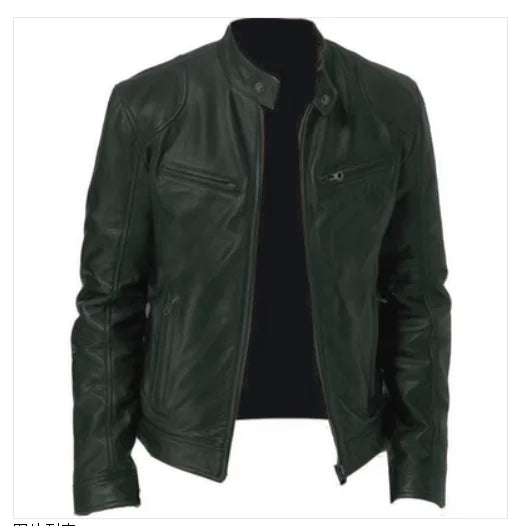 2023 Fashion Mens Leather Jacket Slim Fit Stand Collar PU Jacket Male Anti-wind Motorcycle Lapel Diagonal Zipper Jackets Men