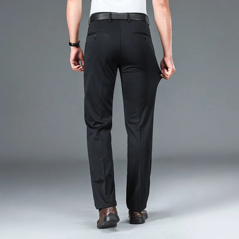 Men's Big Tall Classic Dress Pants High Elasticity Wrinkle Resistant Elegant Casual Straight Leg Business Daily Trousers