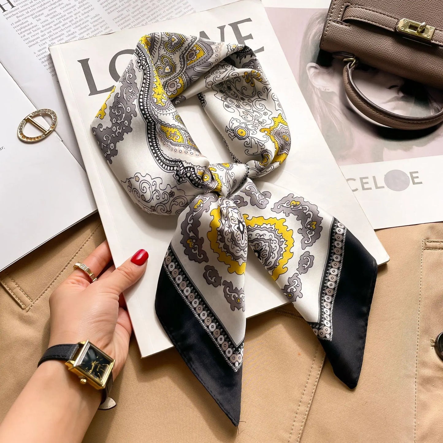 Silk Square Scarf Women Luxury Floral Print Kerchief Soft Satin Hairband Hands Bag Ribbon Foulard Hijab Neckerchief Headband