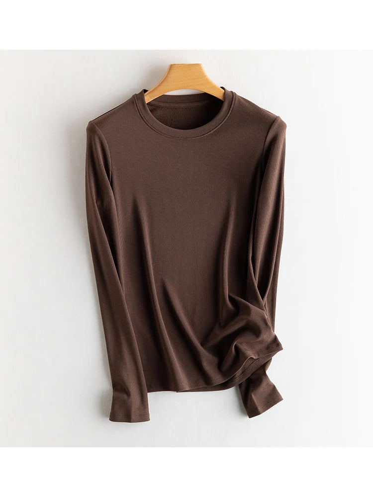 SuyaDream, Women Bottoming T Shirt, Silk Viscose Blend, Long Sleeves, Solid Basic Thermal  Shirt, 2024 Autumn Winter Top