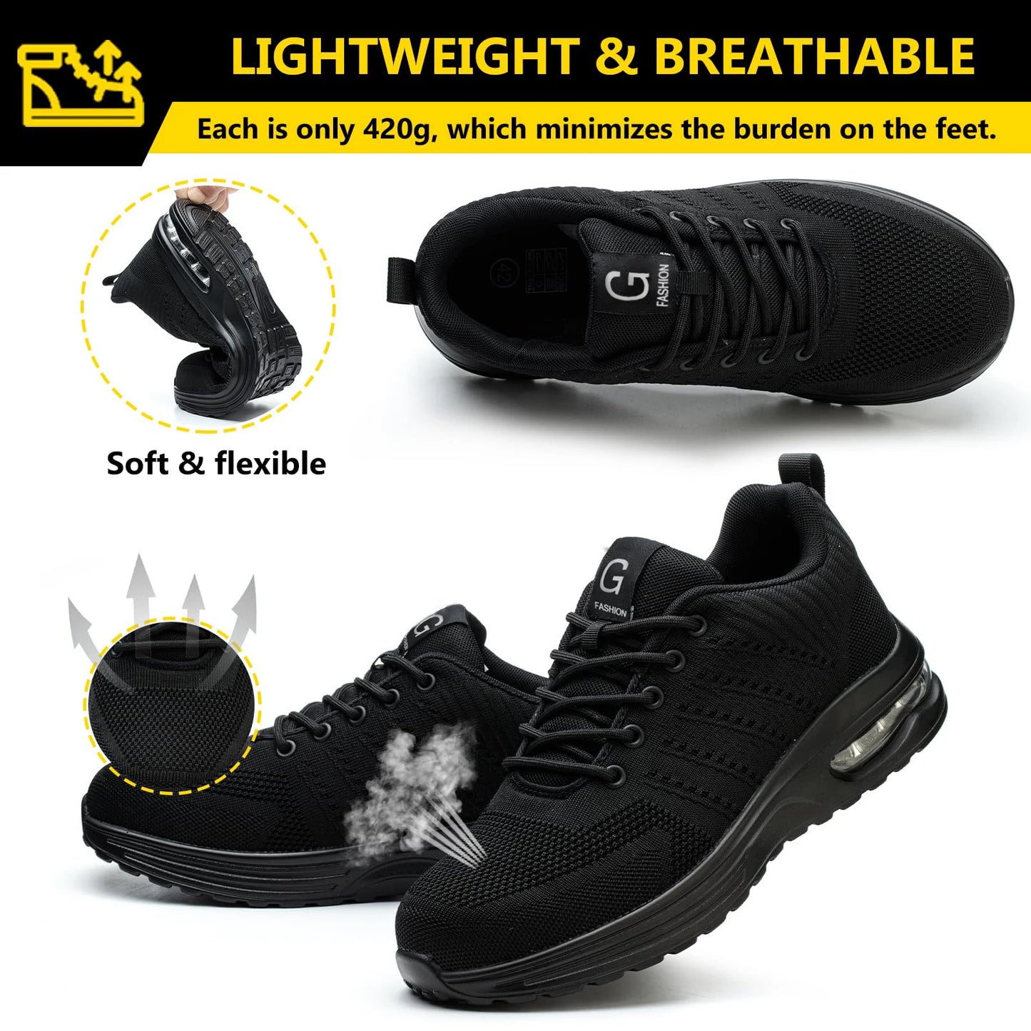 Lightweight Safety Shoes Women Men Air Cushion Work Sneakers Steel Toe Shoes Construction Safety Boots Anti-smash Work Shoes