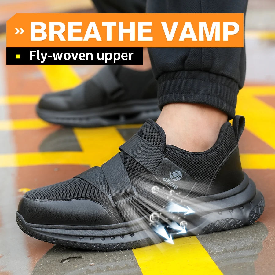 Velcro-Fastened Men's Breathable Casual Work Safety Shoes with Impact and Puncture Resistance