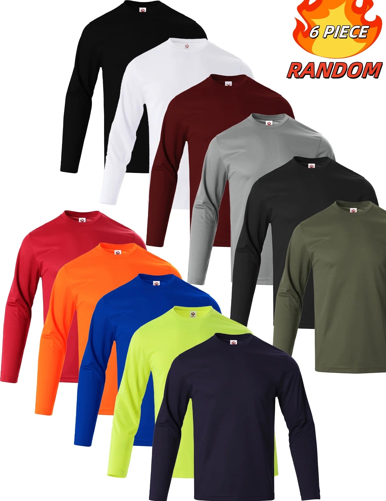 11 colors randomly selected 6-piece men's quick drying long sleeved T-shirt moisture wicking casual and breathable