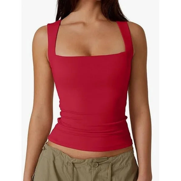 Sexy Slimming T-Shirts for Women Fashion Square Neck Sleeveless Tops Harajuku Tanks Woman Clothes Casual Top Tees Streetwear