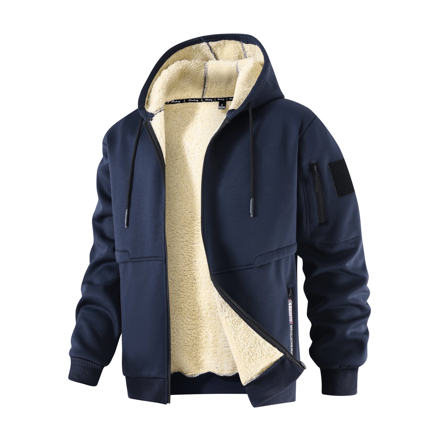 Winter Fleece Jacket Men's Casual Thickened Wool Jacket Warm Zipper Hoodies Cardigan Sports Long Sleeve Sweatshirts Hooded Coat