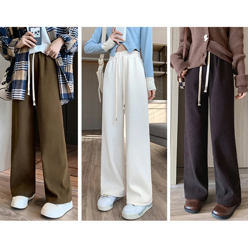 Women Long Pants Spring Autumn Women Elastic Waist Stright Long Wide leg pants 2024 Casual Female Long Pants Trousers