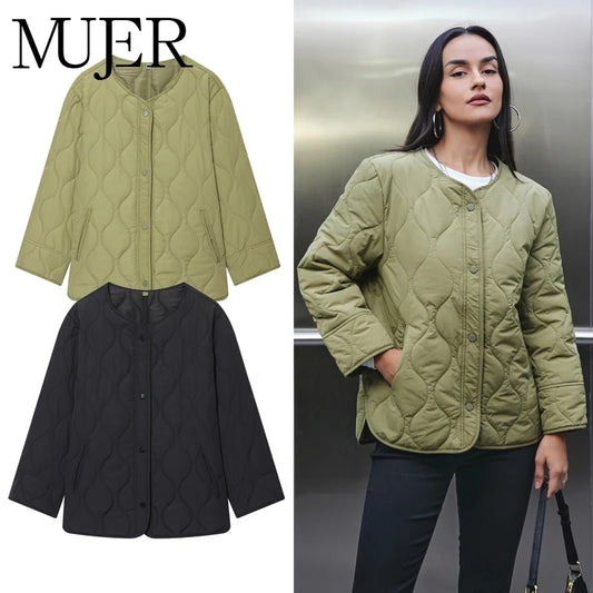 MUJER Black Quilted Jacket Women Padded Demi-season Jackets for Women Long Sleeve Winter Coat Female Outerwears Women's Jacket