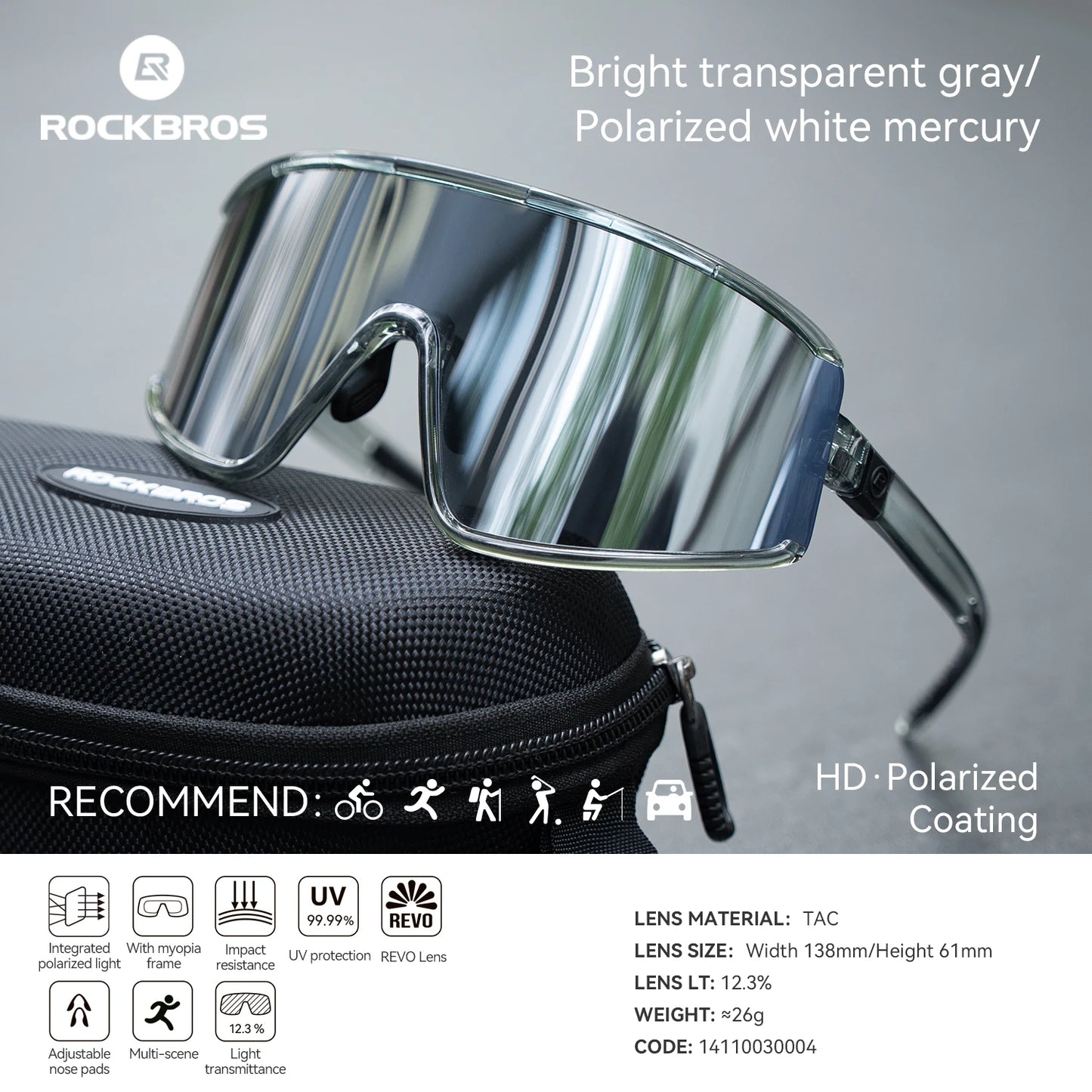 ROCKBROS Cycling Glasses Polarized / Photochromic Anti-fog Bike Eyewear Sunglasses UV400 Outdoor Sports MTB Road Bicycle Glasses