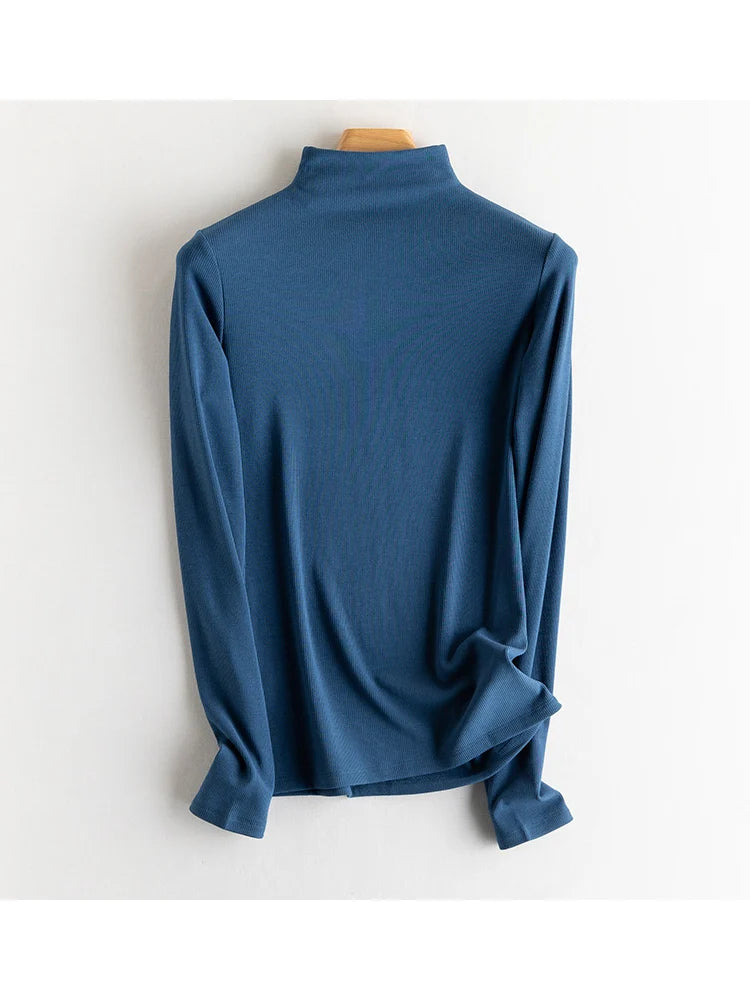 SuyaDream, Women Bottoming T Shirt, Silk Viscose Blend, Long Sleeves, Solid Basic Thermal  Shirt, 2024 Autumn Winter Top