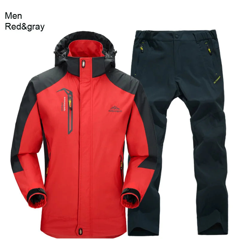 Outdoor Hiking Jacket and Pants Sets Men Autumn Thermal Waterproof Windproof Hooded Jackets Trip Mountain Camping Clothes