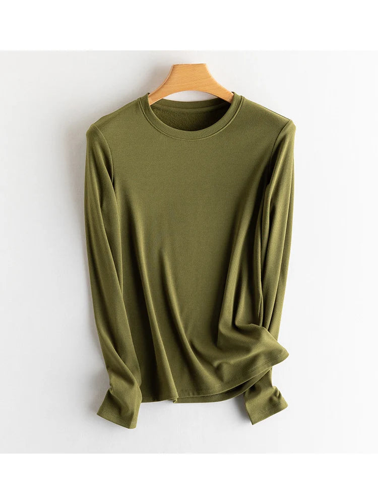 SuyaDream, Women Bottoming T Shirt, Silk Viscose Blend, Long Sleeves, Solid Basic Thermal  Shirt, 2024 Autumn Winter Top