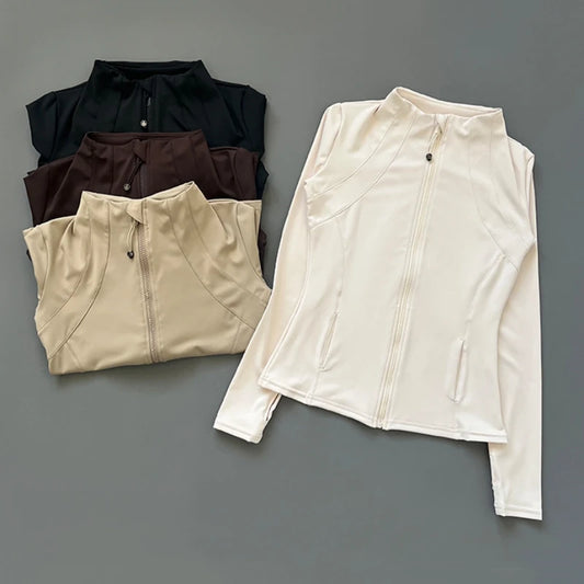 Athletic Slim Fit Quick Drying Zipper Running Jacket Women Dryfit Outer Wear Yoga Training Fitness Jacket with Thumb Hole