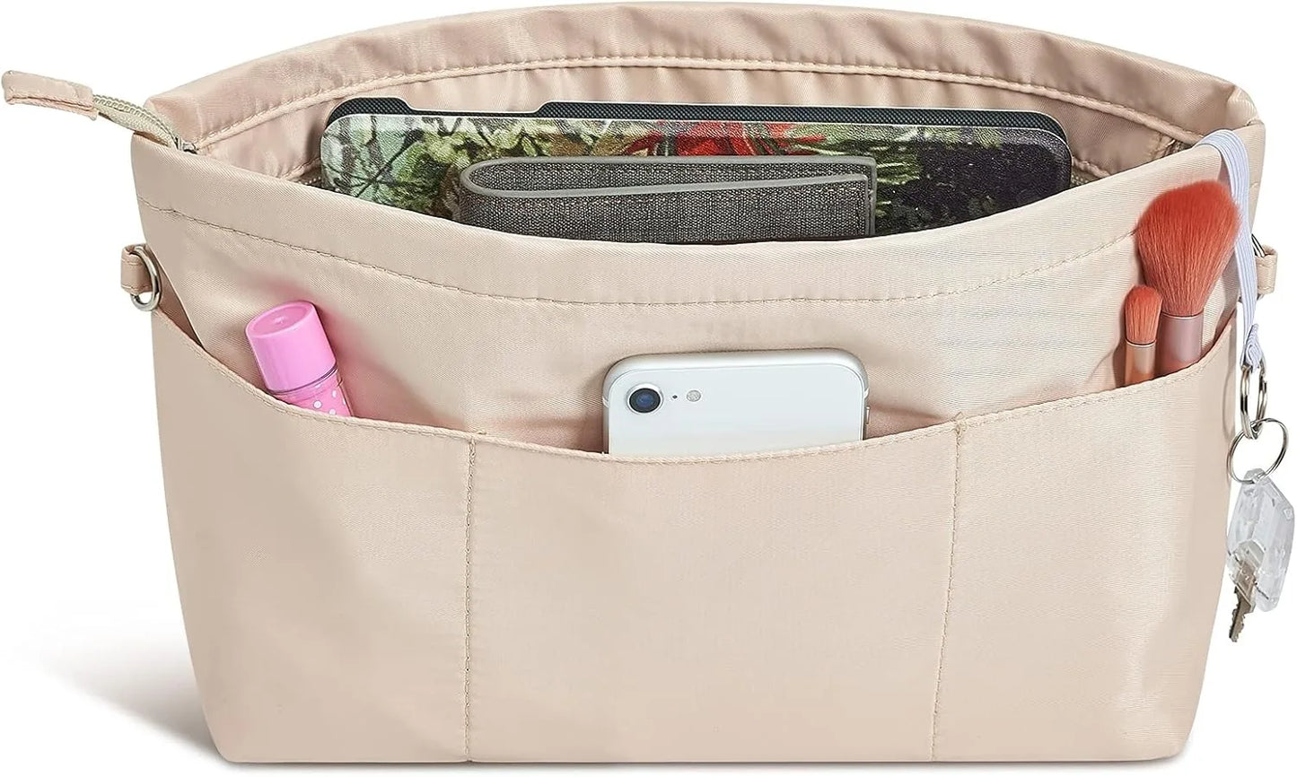 Premium Nylon Purse Organizer Tote Handbag Insert Organizers Bag in Bag Zipper 13 Pockets 4 Sizes