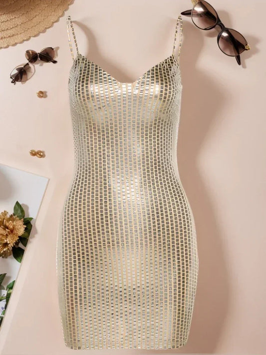 2025 New Summer Sexy Women Dresses Night Club Minis Strap Party Evening Dresses Backless Birthday Checkered Sequins Long Dresses