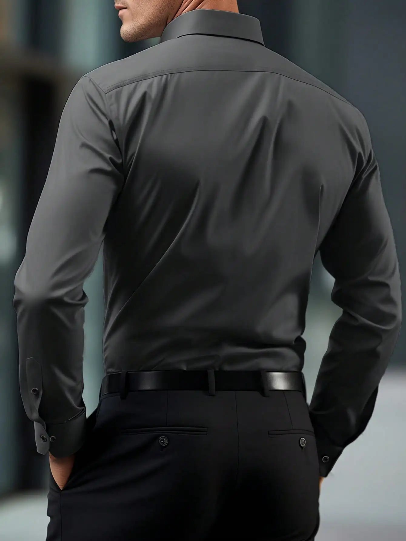 Men's Slim Fit Solid White Long Sleeve Button-Up Shirt for Business Casual Wear