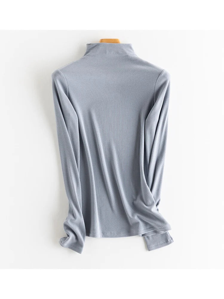 SuyaDream, Women Bottoming T Shirt, Silk Viscose Blend, Long Sleeves, Solid Basic Thermal  Shirt, 2024 Autumn Winter Top