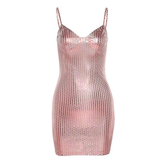 2025 New Summer Sexy Women Dresses Night Club Minis Strap Party Evening Dresses Backless Birthday Checkered Sequins Long Dresses