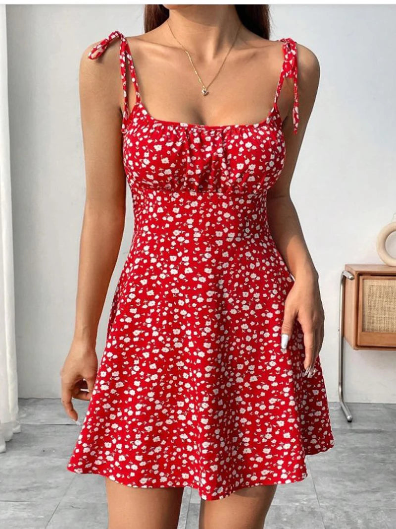 New Women Summer Floral Spaghetti Strap Sexy Dresses,Mini Dress,Beach Dress,Woman Clothing,Short Dresses,Clothes,Sundress