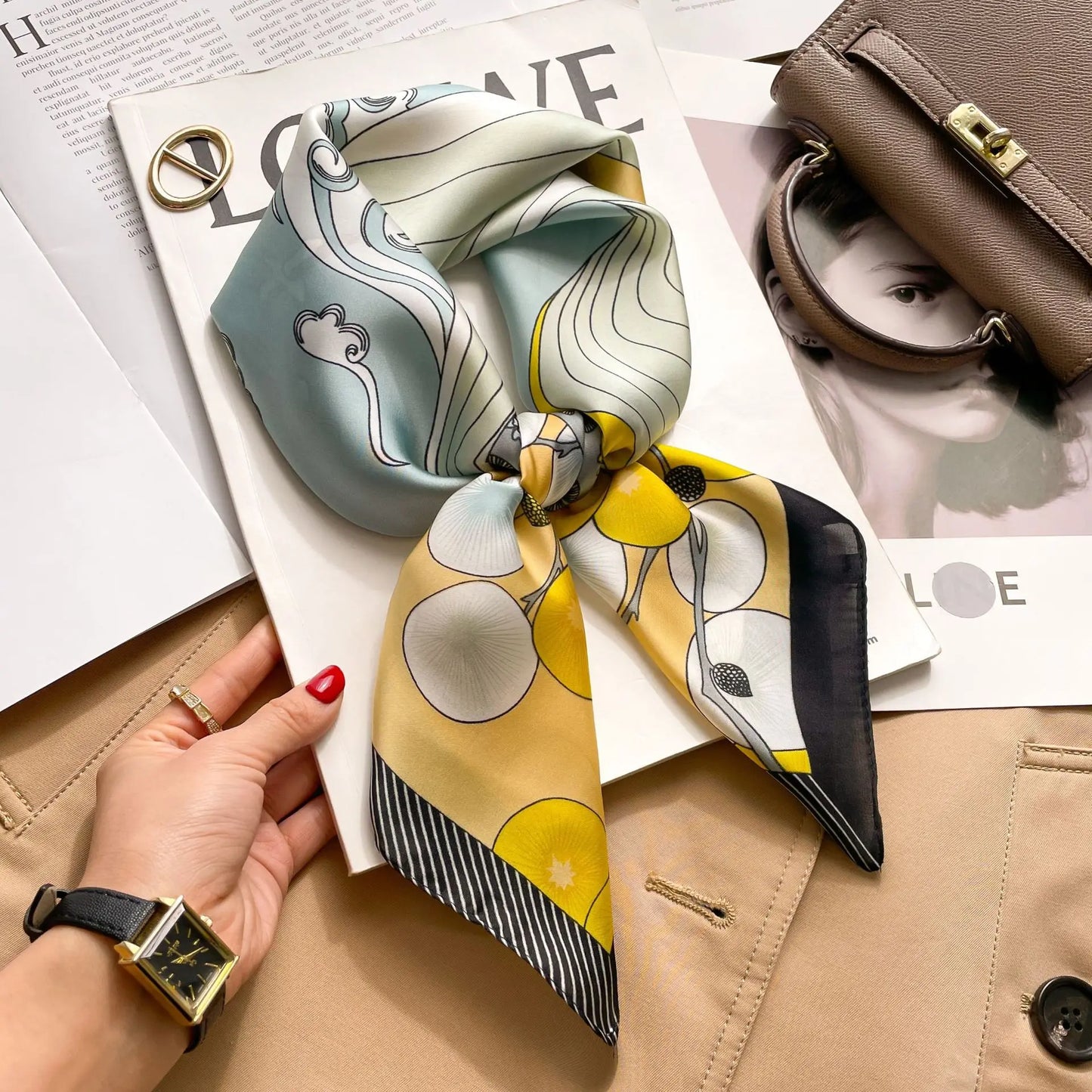 Silk Square Scarf Women Luxury Floral Print Kerchief Soft Satin Hairband Hands Bag Ribbon Foulard Hijab Neckerchief Headband