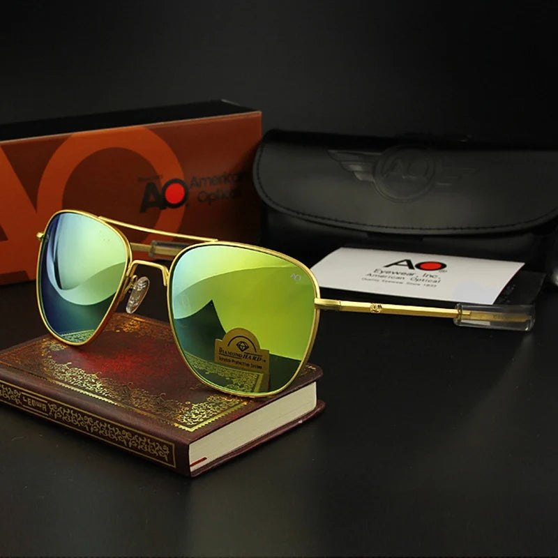 Pilot AO Sunglasses Men Top Quality Brand Designer AGX Tempered Glass Lens Sun Glasses Male
