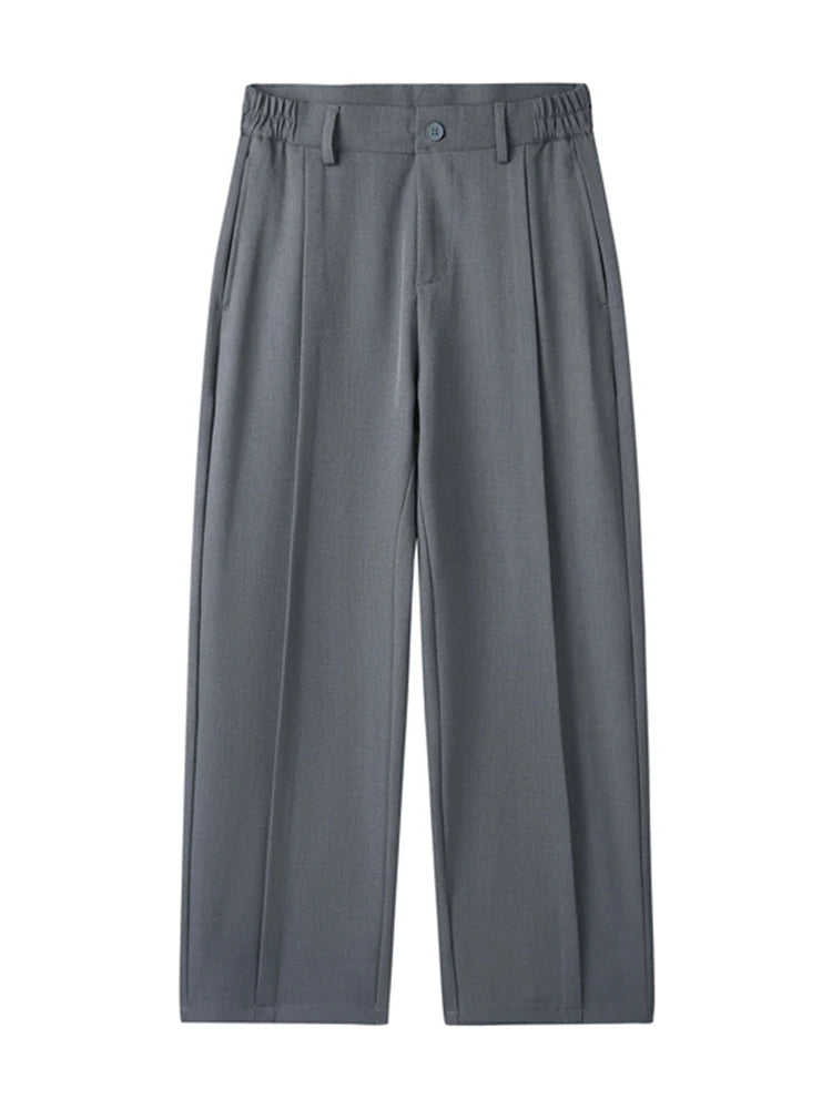 2026 New Korean Men's Casual Pants Banded Waist Stretch Semi-Wide Pleated Suit Slacks Straight Loose Draped Trousers