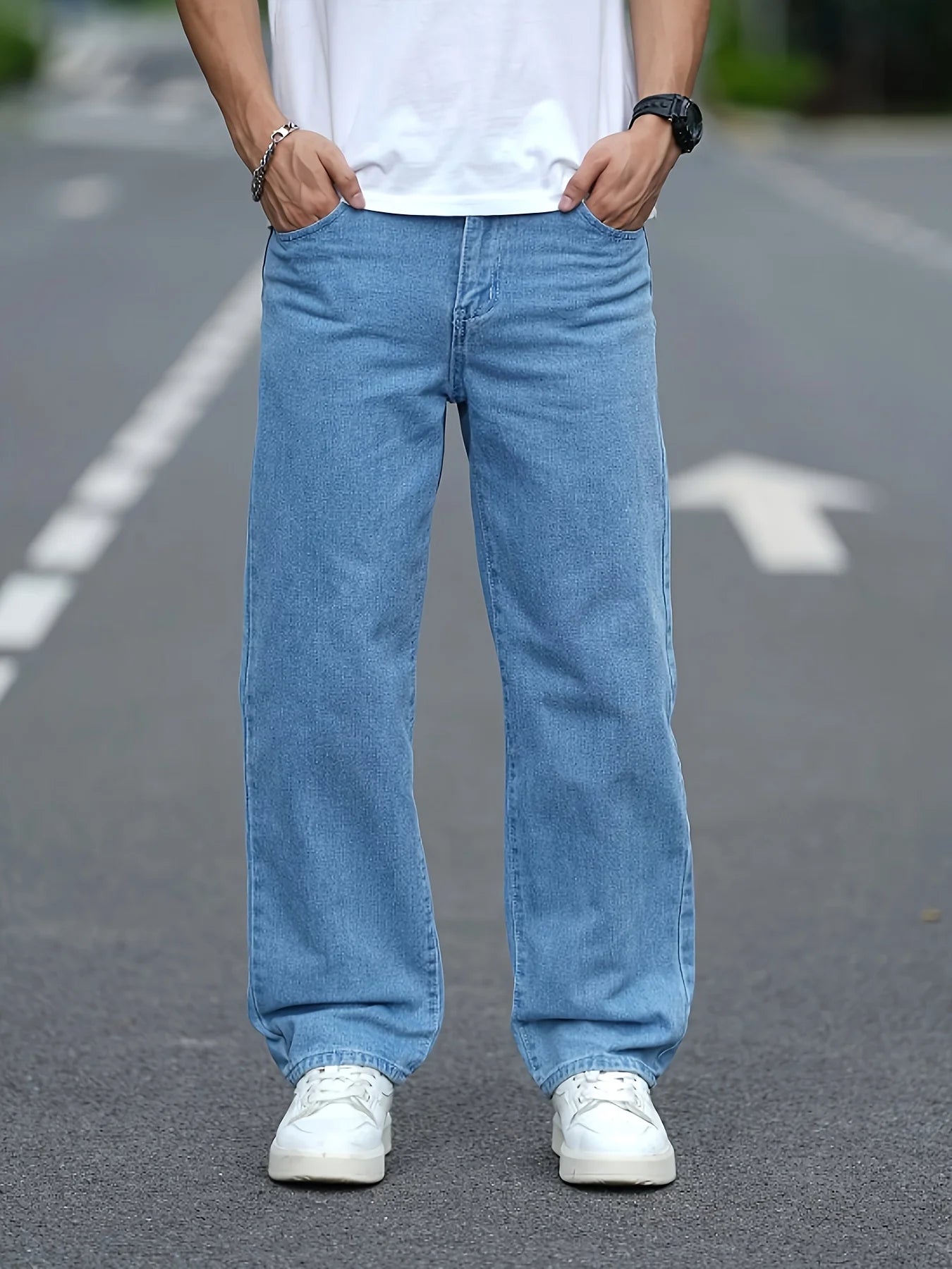 Men's straight-leg jeans, loose wide-leg jeans, cargo hip-hop jeans, stylish versatile long pants