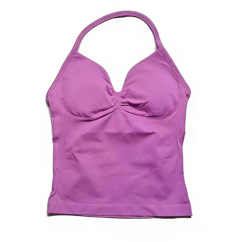 Gym Beautiful Open Back Bra Running Workout Impact Halter Longline Strappy Top Sports Yoga Vest Women's Fitness Tank Top