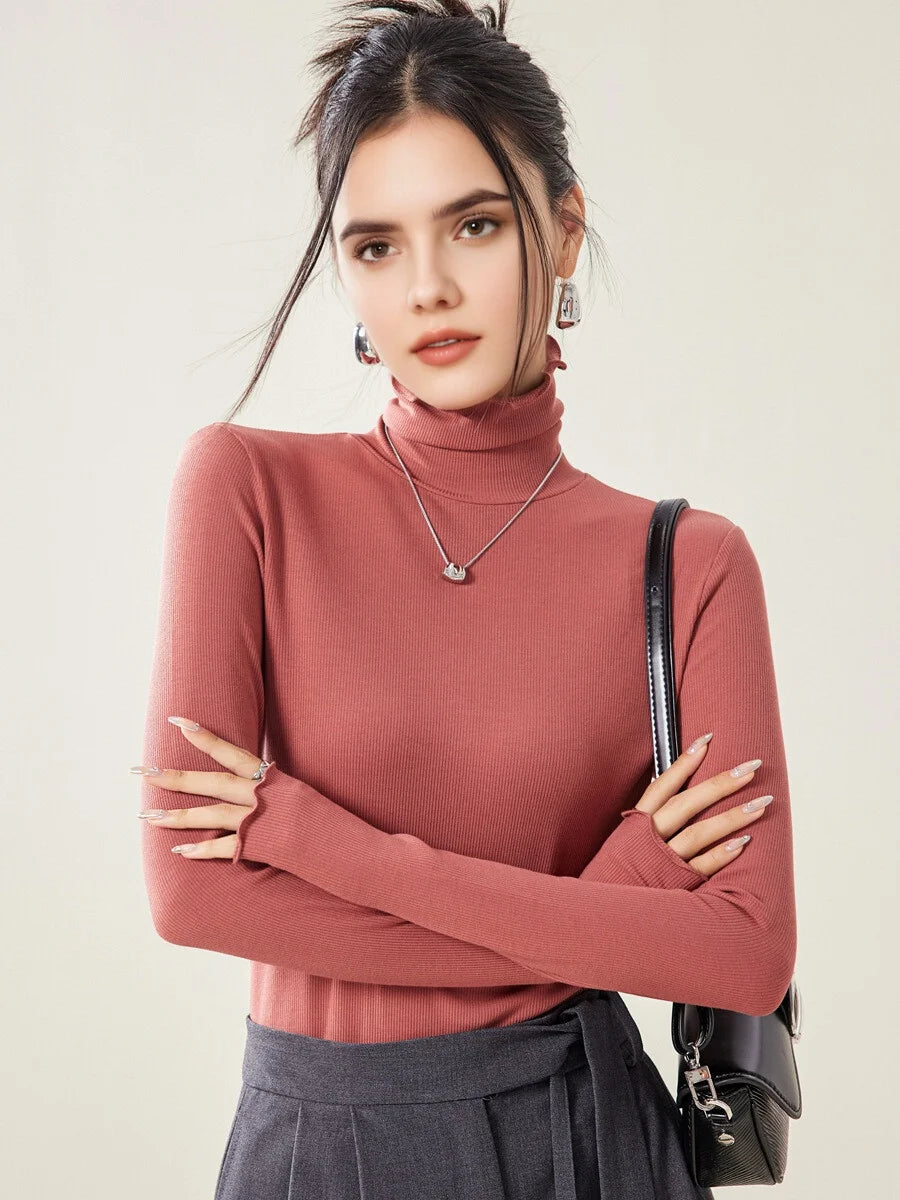 SuyaDream, Women Bottoming T Shirt, Silk Viscose Blend, Long Sleeves, Solid Basic Thermal  Shirt, 2024 Autumn Winter Top