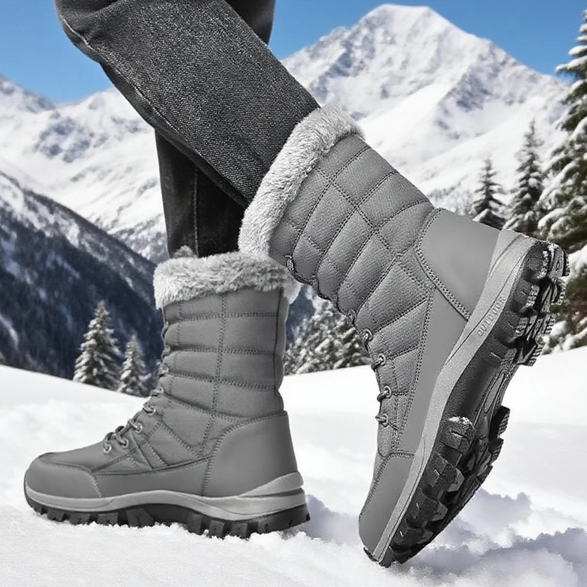 Winter Men's Snow Boots Warm Plush Anti slip Outdoor Hiking Boots Women's Mid length Boots Couple Sports Shoes Boots Size 36-48
